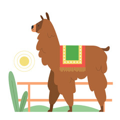 Fototapeta premium Standing llama alpaca. Mexican animal, llama with traditional decoration vector illustration