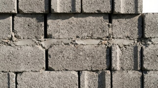 Stacked grey cinder blocks forming a textured concrete wall section