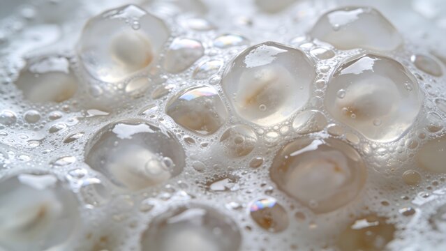 Spherification Flavor Pearls In Aerated Herb Foam Close Up Avant Garde Molecular Gastronomy Art