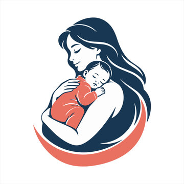 Tender mother and sleeping baby emblem