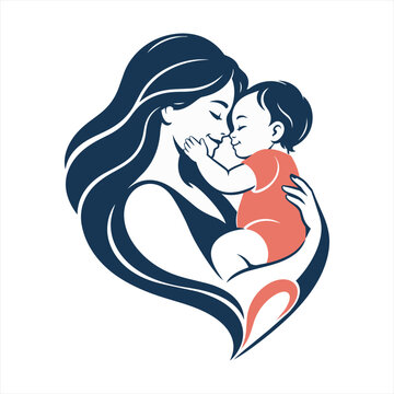 Tender mother and sleeping baby emblem