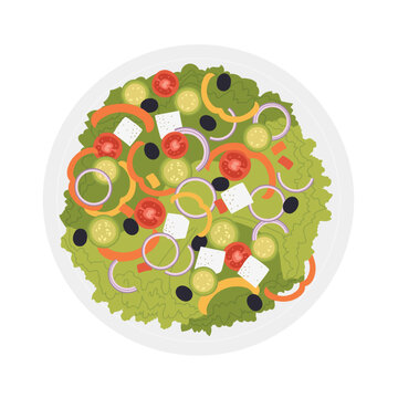 Vegetables fresh salad. Veggie lunch menu, salad bowl, fitness food vector illustration
