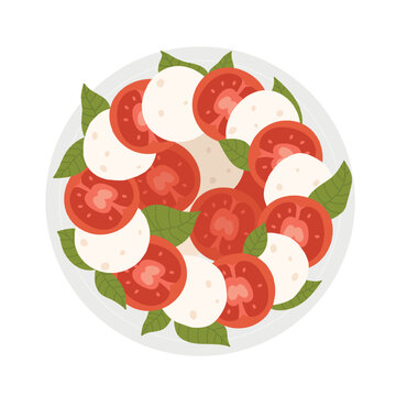Mozzarella and tomato salad. Italian cuisine dish, healthy food, caprese salad vector illustration