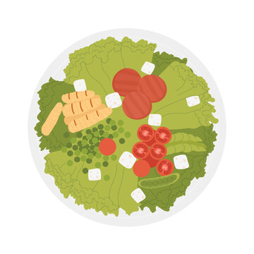 Healthy vegetable salad. Fresh veggie salad bowl, fitness lunch menu vector illustration