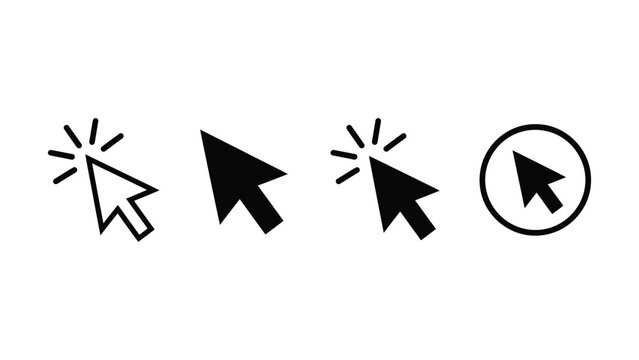 Set of black computer mouse cursor arrow icons for web design