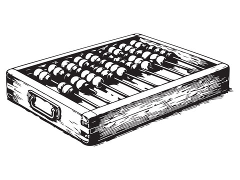 Hand Drawn Vintage Wooden Abacus Perspective View