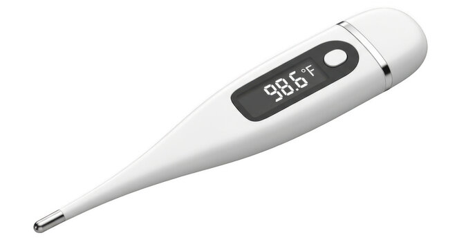 Digital thermometer showing normal body temperature isolated on