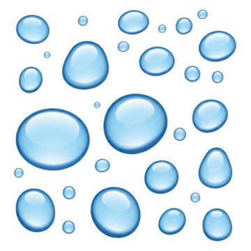 Water droplets floating in clean transparent background
