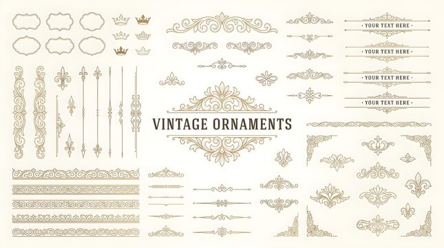 Vintage Ornaments and Frames vector set containing ornate borders dividers and crowns