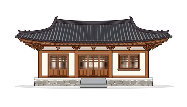 Korean Hanok house, vector illustration, white background.