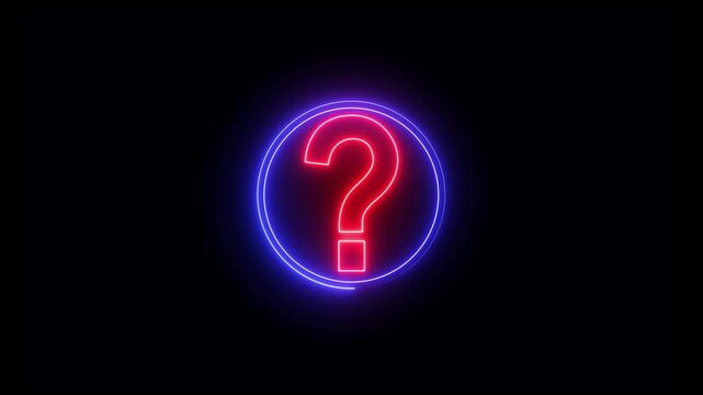 Glowing neon red and Blue color Question mark sign icon animation circle confusion mark quiz sign symbol.4k motion graphics video.