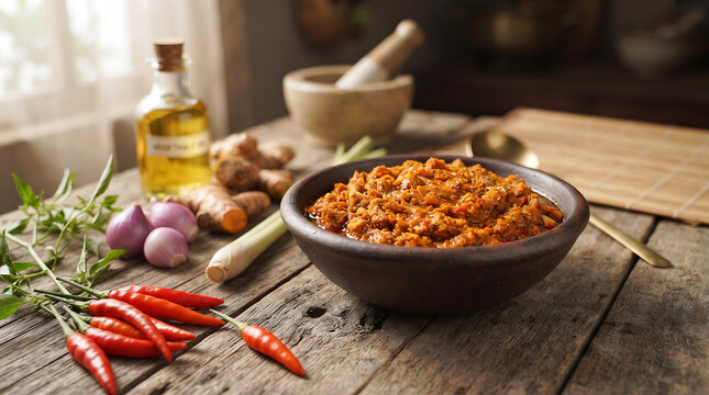 Preparing southeast asian spice paste or indonesian bumbu halus