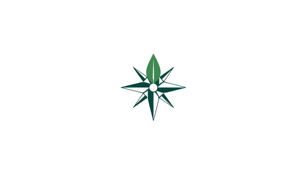 Eco friendly navigation compass and leaf symbol for sustainable tourism and adventure