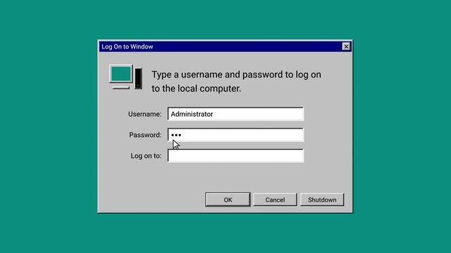 retro OS computer network log on authentication screen