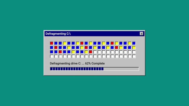 Retro Computer Disk Defragmentation Progress Interface Animation