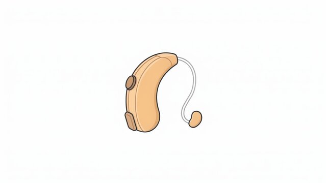 Modern hearing aid vector illustration, beige auditory device icon, medical technology graphic isolated on white background