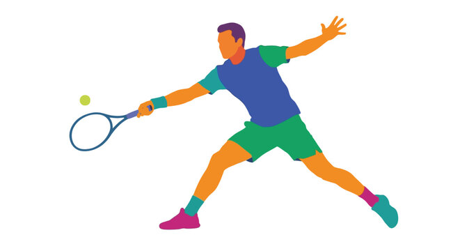 Tennis player in action a colorful vector illustration on a white background
