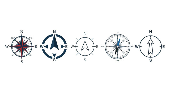 Set of vintage compass navigation icons