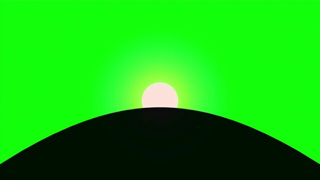 Minimalist sun rising behind hill against green screen key