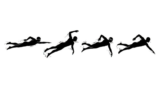 Silhouettes of divers jumping into water