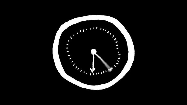 Hand Drawn Clock spinning animation. Clock icon flat style 24 hours day fast speed with moving timer clock. clock animation video. 4k video