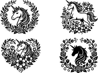 Fototapeta premium Beautiful T-shirt print vector design with unicorn and flowers