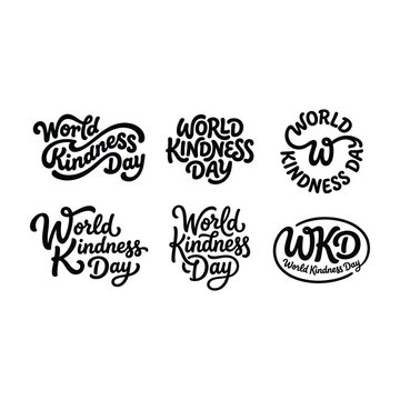World Kindness Day Hand Drawn Script Typography and Badge Vector Set   