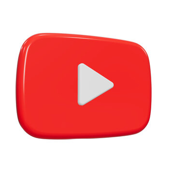 Glossy 3D YouTube play button icon with rounded corners