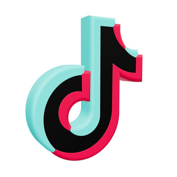 3D TikTok logo with cyan and pink chromatic aberration effect
