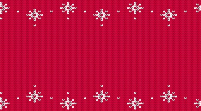 Winter red border with white snowflakes. Christmas seamless pattern