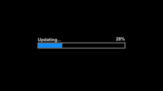 Animated 55% updating progress bar with blue gradient on a clean background, showing system updates, data synchronization, and digital workflow status. Ideal for apps, dashboards, software interfaces
