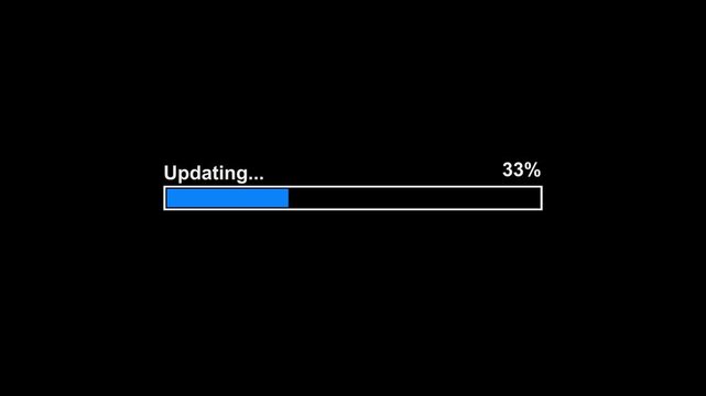 Animated 65% updating progress bar with blue gradient on a clean background, showing system updates, data synchronization, and digital workflow status. Ideal for apps, dashboards, software interfaces