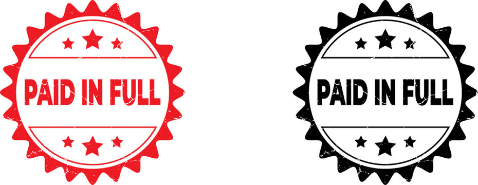 Paid in full stamp variations depicting financial transaction completion and accountability