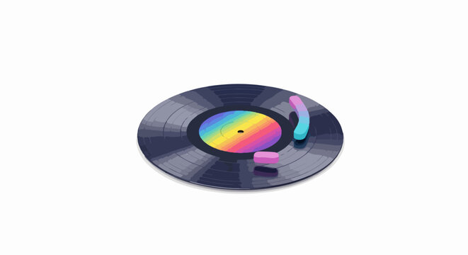 Vinyl record vector illustration with colorful label and turntable