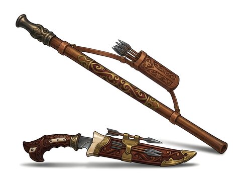 Ornate medieval dagger and quiver set with intricate designs