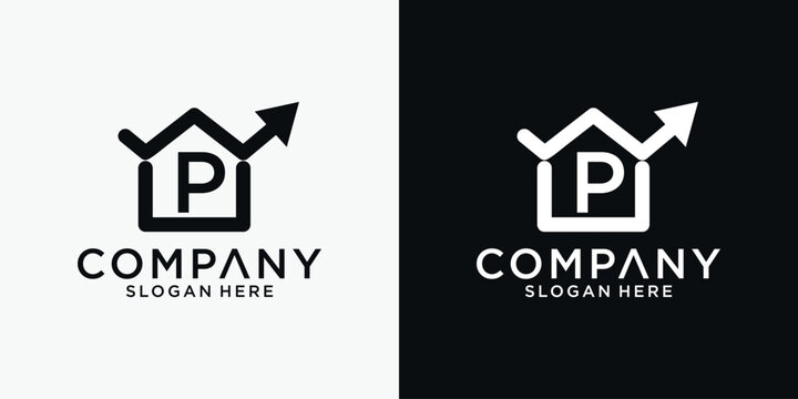 Letter P real estate growth logo with arrow.