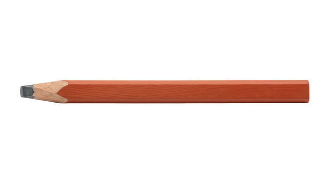 Short red wooden pencil with black graphite on white background