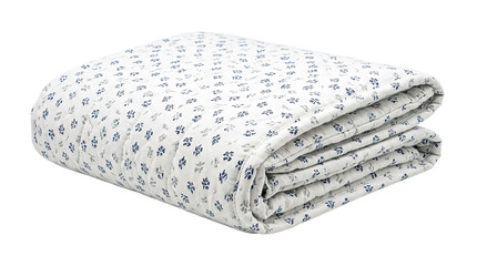 Folded floral blanket with blue and white pattern © Ira