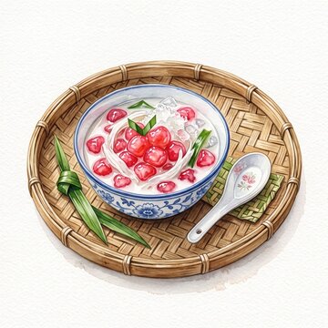 Thai Tub Tim Krob Watercolor Illustration White Background