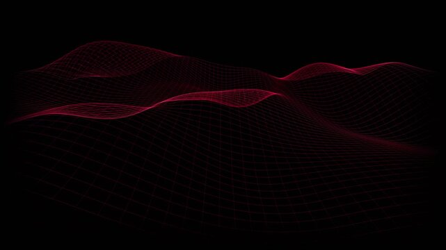 Red digital mesh wireframe wave motion video background loop
