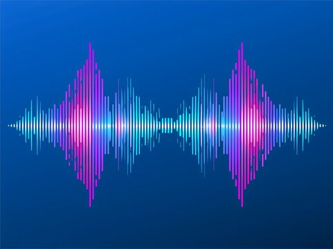 Colorful sound wave equalizer on blue background, audio visualization for music, podcast and technology design