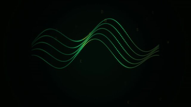Abstract digital wave with currency symbols on dark background