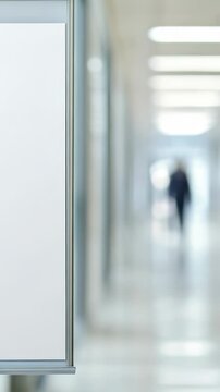 vertical video A blank sign hanging in a hallway with a minimalist background