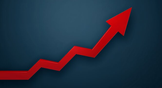 A growth up arrow signifying business success incorporated into a graphic design, creating a web banner background symbolizing market trends, with ample copy space for messages.