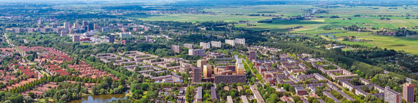Aerial panorama of the Waterlandplein neighbourhood in Amsterdam, the Netherlands
