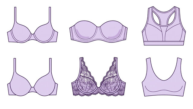 Women&rsquo;s Bra Styles Technical Fashion Illustration Vector Set transparent background
