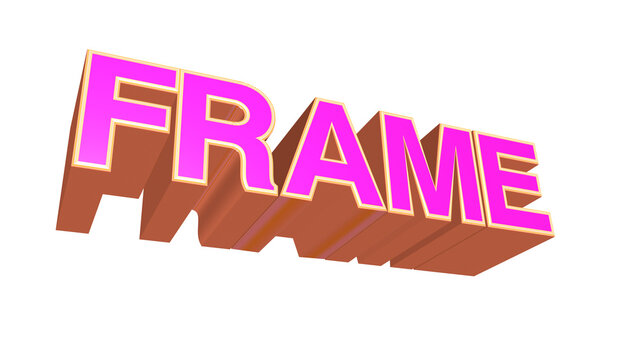 Bright vibrant pink three dimensional word art spelling out the word frame in block capital letters