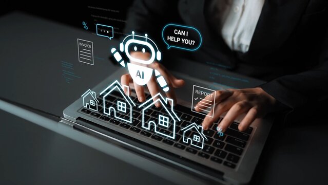 Person using laptop with AI chatbot for real estate assistance, digital technology in modern business, online property management, and home buying support Gluon.