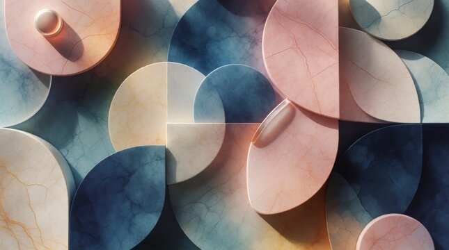 Abstract geometric background with layered marble circles in soft
