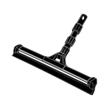 Vector Illustration of Professional Window Squeegee, Glass Cleaner Tool with Extension Pole Handle, Telescopic Cleaning Equipment, and Rubber Blade Wiper, Isolated   